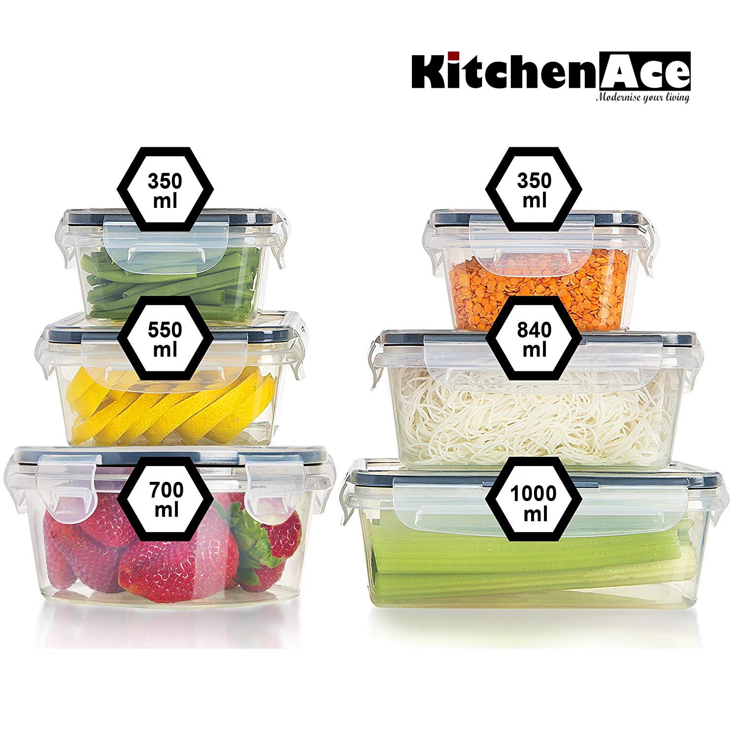 KITCHENACE,Modernise your living, Kitchen containers set, Fridge storage boxes, Plastic containers for kitchen organizer, Kitche